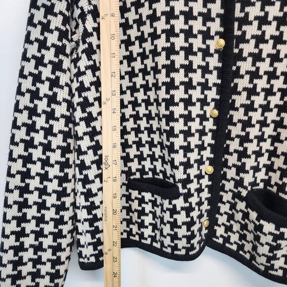 Vintage Houndstooth Cardigan Sweater Size XL Black White Gold Buttons Academia - Picture 5 of 8